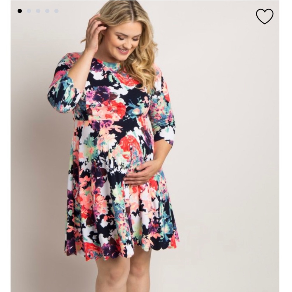 Pinkblush maternity neon floral scalloped dress